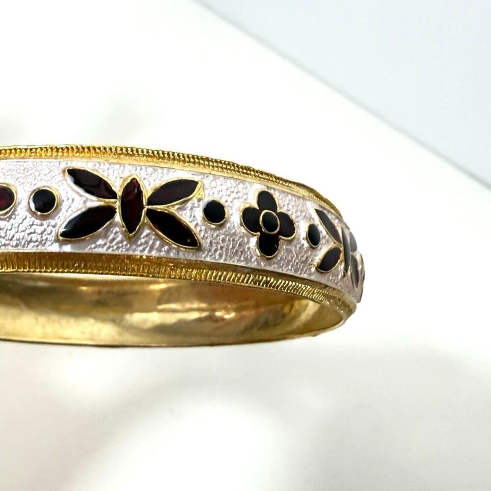 Set of 2 Vintage Gold Toned & White Bangles with Red Ruby Hand-Painted Design - Picture 5 of 5